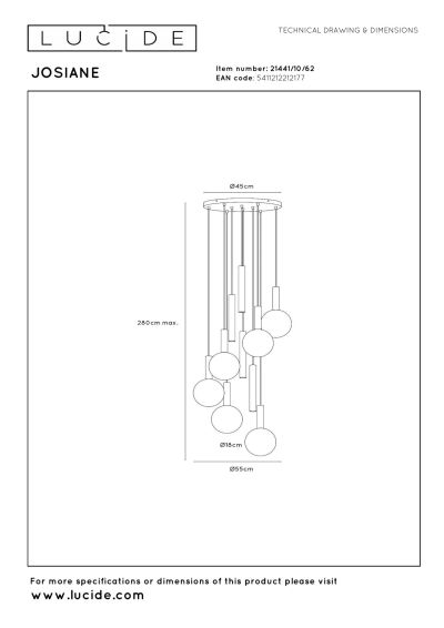 Lucide JOSIANE - Pendant light - Ø 55 cm - 6xG9 - Suitable for double-height spaces and high ceiling - Black - Vibes